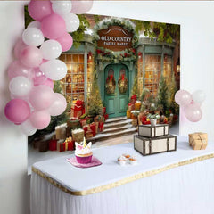 Lofaris Alter Landmarkt Weihnachtshintergrund Vintage Ladenfront Geschenk Deko