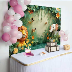 Lofaris Safari Tiere Dschungel Hintergrund Löwe Elefant Geburtstag Cake Smash Deko