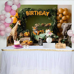 Lofaris Safari Jeep Abenteuer Geburtstag Hintergrund Dschungel Tiere Ballons Jungen