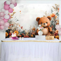 Lofaris Aquarell Teddybär Blumen Hintergrund Boho Herbst Mädchen Geburtstag Deko