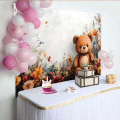 Lofaris Aquarell Teddybär Blumen Hintergrund Boho Herbst Mädchen Geburtstag Deko