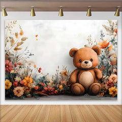 Lofaris Aquarell Teddybär Blumen Hintergrund Boho Herbst Mädchen Geburtstag Deko