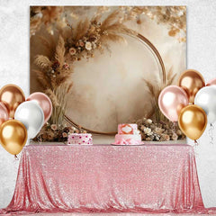 Lofaris Runder Holz Boho Hintergrund Pampasgras Creme Rosen