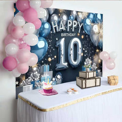 Lofaris Modern Blau Silber 10. Geburtstag Hintergrund Ballon Zahl Geschenkbox Banner