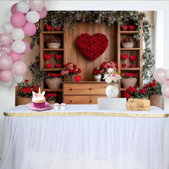 Lofaris Romantischer Herz Rosen Hintergrund Holzwand Rote Rosen Blumen Deko Banner