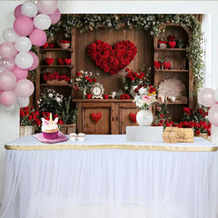Lofaris Vintage Valentinstag Hintergrund Herz Rosenkranz Rote Blumen Rustikal Deko