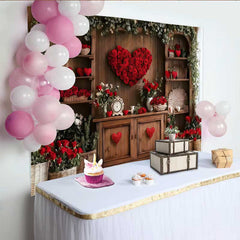 Lofaris Vintage Valentinstag Hintergrund Herz Rosenkranz Rote Blumen Rustikal Deko