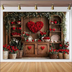 Lofaris Vintage Valentinstag Hintergrund Herz Rosenkranz Rote Blumen Rustikal Deko