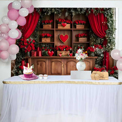 Lofaris Romantischer Roter Vorhang Hintergrund Holzregal Herzen Rosen Geschenkbox