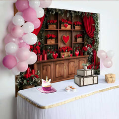 Lofaris Romantischer Roter Vorhang Hintergrund Holzregal Herzen Rosen Geschenkbox