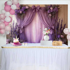 Lofaris Royal Lila Hochzeit Hintergrund Lavendel Drapierung Blumencluster Schleife