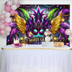Lofaris Mardi Gras Karneval Maske Hintergrund Goldene Flügel Lila Federn Banner