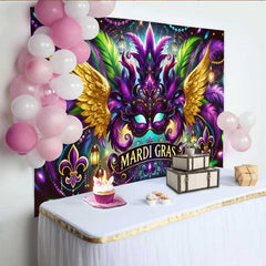 Lofaris Mardi Gras Karneval Maske Hintergrund Goldene Flügel Lila Federn Banner