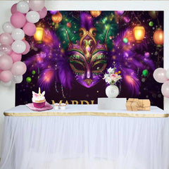 Lofaris Lila Maskerade Nacht Hintergrund Mardi Gras Maske Grüne Federn Banner