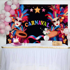 Lofaris Schlichter Schwarzer Karneval Hintergrund Moderne Maske Trommel Feier Deko