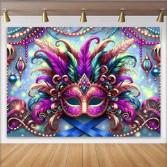 Lofaris Helles Mardi Gras Festival Hintergrund Gefiederte Maske Blau Bokeh Party
