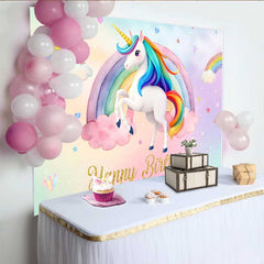 Lofaris Aquarell Einhorn Regenbogen Hintergrund Happy Birthday Wolken Sterne Banner