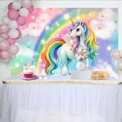 Lofaris Regenbogen Mähne Einhorn Hintergrund Magischer Sternenhimmel Pastell Wolke