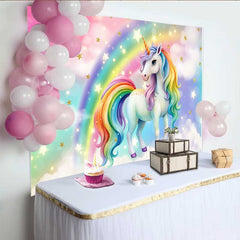 Lofaris Regenbogen Mähne Einhorn Hintergrund Magischer Sternenhimmel Pastell Wolke