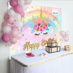 Lofaris Einhorn Gesicht Blumen Hintergrund Herz Wolken Goldenes Horn Geburtstag