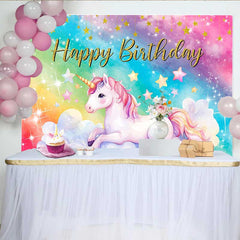 Lofaris Magisches Einhorn Regenbogen Hintergrund Funkelnde Galaxie Wolken Banner