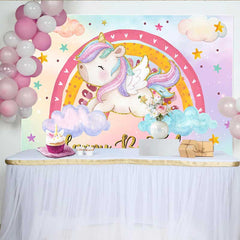 Lofaris Geflügeltes Molliges Einhorn Hintergrund Bunter Regenbogen Pastell Wolke