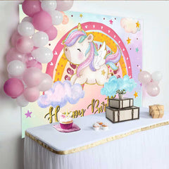 Lofaris Geflügeltes Molliges Einhorn Hintergrund Bunter Regenbogen Pastell Wolke