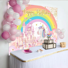 Lofaris Rosa Schloss Einhorn Hintergrund Regenbogen Magisches Königreich Mädchen Geburtstag