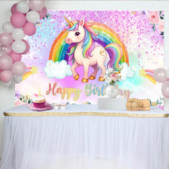 Lofaris Magischer Einhorn Regenbogen Hintergrund Blumen Rosa Glitzer Happy Birthday Party
