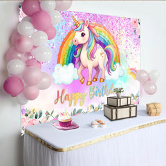 Lofaris Magischer Einhorn Regenbogen Hintergrund Blumen Rosa Glitzer Happy Birthday Party