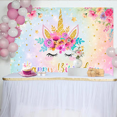 Lofaris Einhorn Happy Birthday Hintergrund Pastell Regenbogen Glitzer Goldstern Party Deko