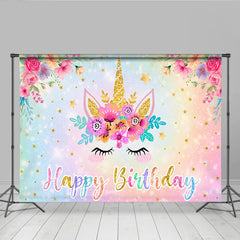 Lofaris Einhorn Happy Birthday Hintergrund Pastell Regenbogen Glitzer Goldstern Party Deko