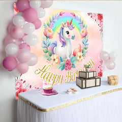 Lofaris Süßer Einhorn Regenbogen Geburtstag Hintergrund Rosa Blumenkranz Gold Glitzer Text