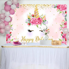 Lofaris Rosa Rosen Einhorn Geburtstag Hintergrund Blumen Gold Glitzer Horn Wimpern Kinder