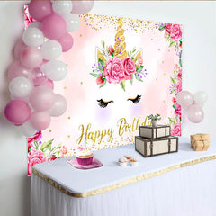 Lofaris Rosa Rosen Einhorn Geburtstag Hintergrund Blumen Gold Glitzer Horn Wimpern Kinder