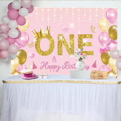 Lofaris Rosa Gold Erster Geburtstag Hintergrund Glitzer EINS Krone Ballon Mädchen Party