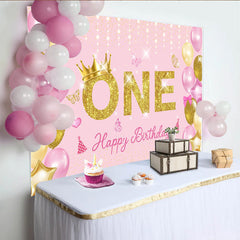 Lofaris Rosa Gold Erster Geburtstag Hintergrund Glitzer EINS Krone Ballon Mädchen Party