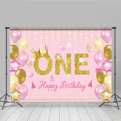 Lofaris Rosa Gold Erster Geburtstag Hintergrund Glitzer EINS Krone Ballon Mädchen Party
