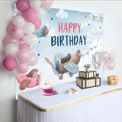Lofaris Aquarell Flugzeug Geburtstag Hintergrund Heißluftballon Wolken Himmel Jungen