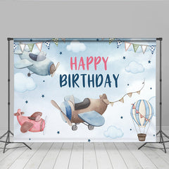 Lofaris Aquarell Flugzeug Geburtstag Hintergrund Heißluftballon Wolken Himmel Jungen