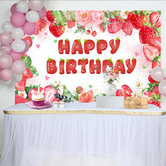 Lofaris Süße Erdbeere Rosa Blumen Geburtstag Hintergrund Aquarell Frucht Party Deko Mädchen