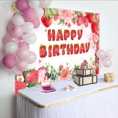 Lofaris Süße Erdbeere Rosa Blumen Geburtstag Hintergrund Aquarell Frucht Party Deko Mädchen