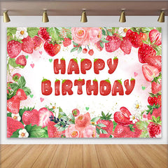 Lofaris Süße Erdbeere Rosa Blumen Geburtstag Hintergrund Aquarell Frucht Party Deko Mädchen