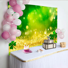 Lofaris Goldene Glitzer Welle Grünes Kleeblatt St Patricks Day Hintergrund Glücksklee Gras