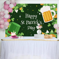 Lofaris Happy St Patricks Day Hintergrund Grüner Zylinder Bierkrug Goldmünzen Klee Deko