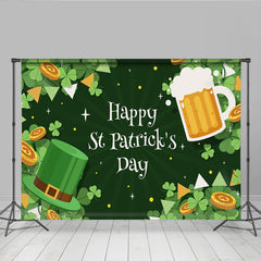 Lofaris Happy St Patricks Day Hintergrund Grüner Zylinder Bierkrug Goldmünzen Klee Deko