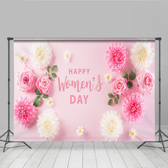 Lofaris Rosen und Chrysanthemen Frauentag Hintergrund Pink Blumen Flat Lay