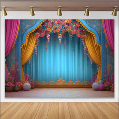 Lofaris Blumenbogen Bühne Hintergrund Verzierter Blauer Rahmen Theater Event