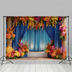Lofaris Königlicher Blumen Bühne Hintergrund Blaue Vorhänge Blumensäulen Event