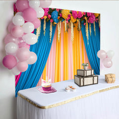 Lofaris Lebendige Blumen Bühne Hintergrund Pink Blau Gelb Vorhänge Event